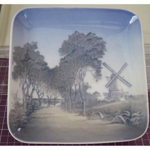 Mid Century Bing & Grondahl Porcelain Dish Pastoral Scene With Windmill